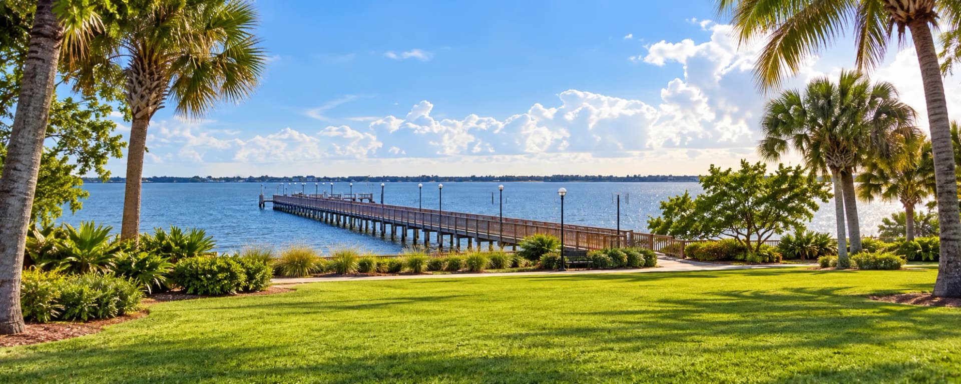 Editorial illustration of the riverfront lawn and pier at Indian RiverSide Park