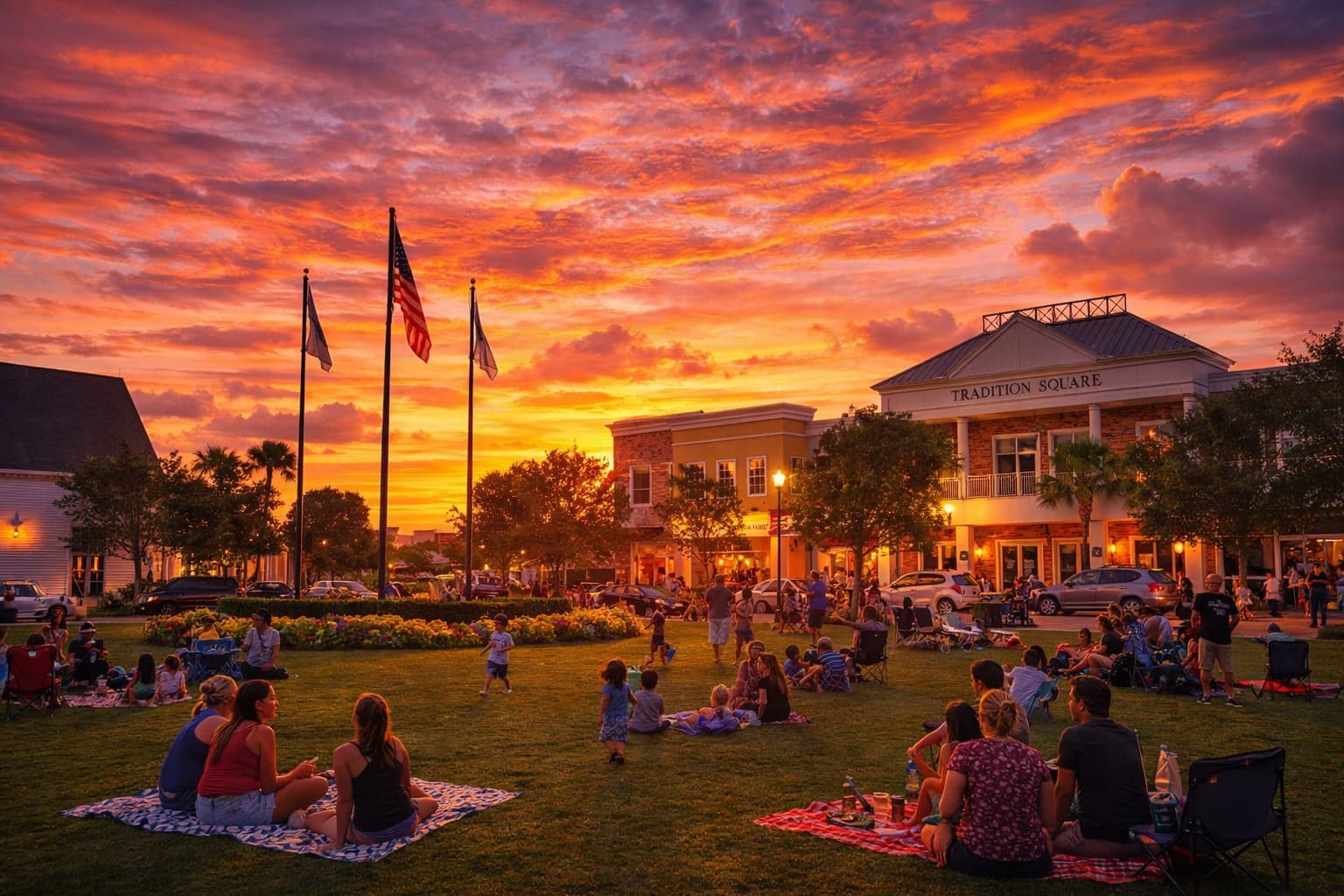 Tradition Square at sunset in Port St. Lucie
