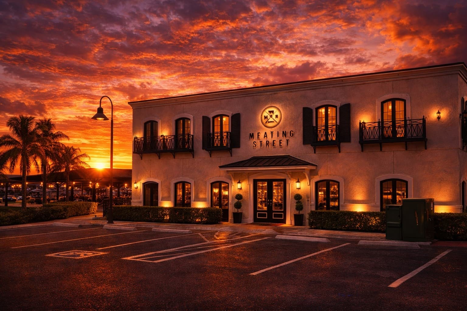 Meating Street Steak and Seafood in Tradition Port St. Lucie at sunset