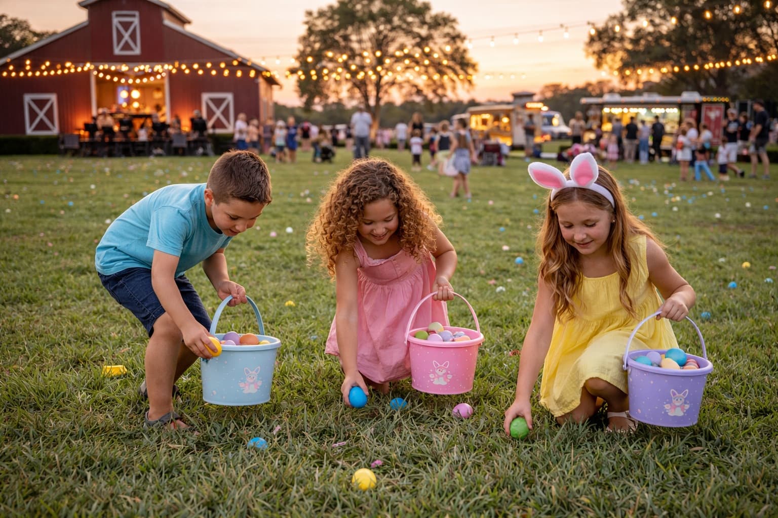 easter egg hunt at golden hour