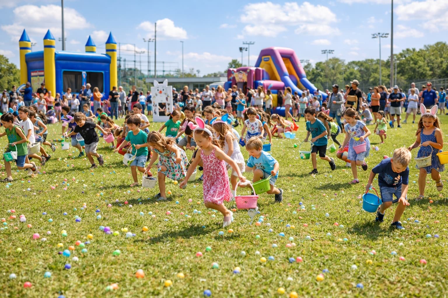 Big easter egg hunt fun at the Eggstravaganza at Whispering Pines Park
